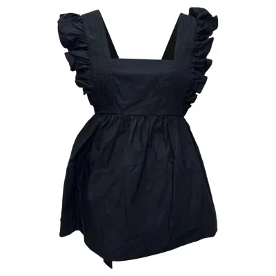 Self-portrait Ruffled Tie-back Blouse In Black Cotton
