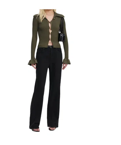 Self-portrait Ruffled-cuff Cardigan In Black