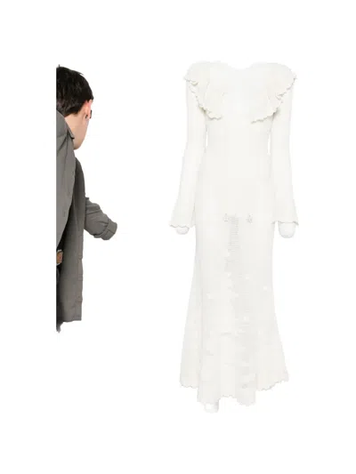 Self-portrait Ruffled-trim Crochet Maxi Dress In White