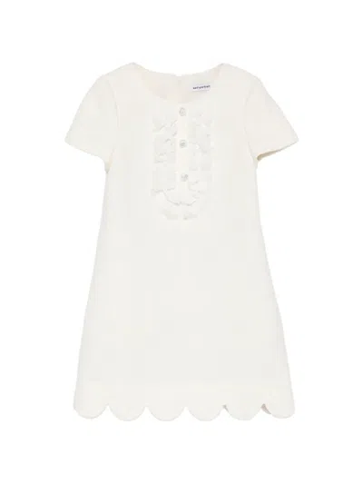 Self-portrait Ruffled-trim Short-sleeve Dress In Neutral
