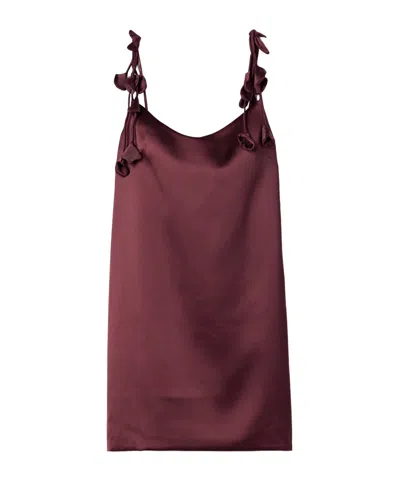 Self-portrait Satin Appliqué Mini Dress In Wine Red