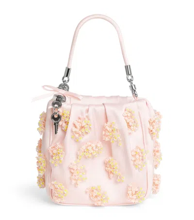 Self-portrait Satin Beaded Top-handle Bag In Pink