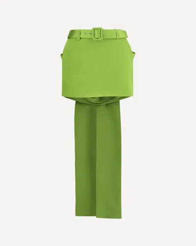 Self-portrait Satin Bow Mini Skirt In Green