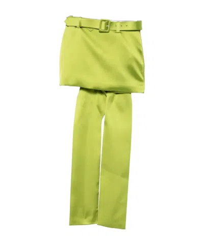 Self-portrait Satin Bow-detailed Belted Mini Skirt In Green