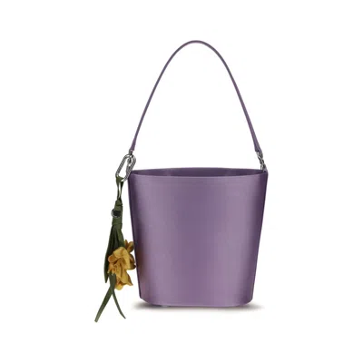Self-portrait Satin With Removable Bow Charm Bucket Bag In Black