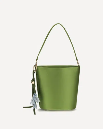 Self-portrait Satin Bucket Bag In Verde