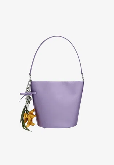 Self-portrait Satin Charm Bucket Bag In Lilac
