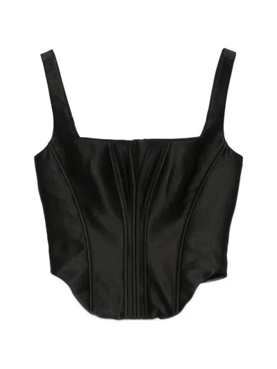 Self-portrait Satin Corset Top In Black