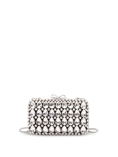Self-portrait Satin Crystal Clutch Bag In Black
