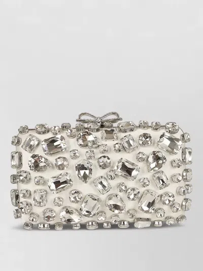 Self-portrait Satin Crystal Clutch Bag Bow Chain In Pattern