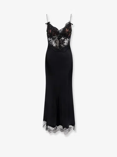 Self-portrait Satin Dress With Lace Profiles In Multi