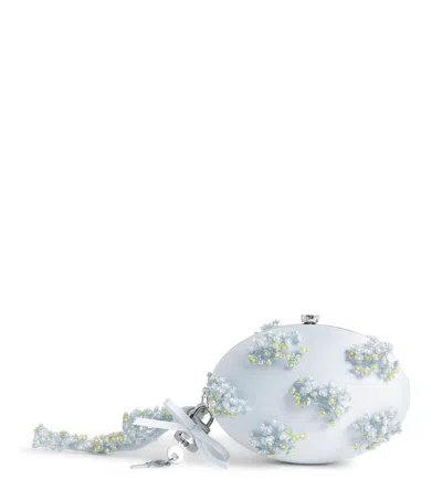 Self-portrait Satin Embellished Clutch Bag In Blue