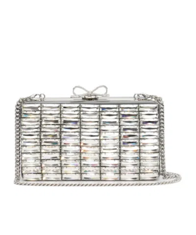 Self-portrait Satin Embellished Clutch Bag In Gray