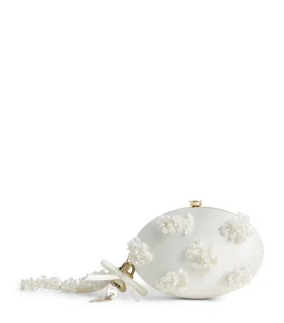 Self-portrait Satin Embellished Clutch Bag In White
