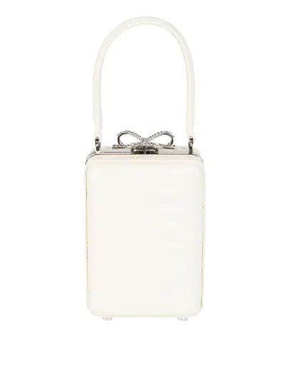 Self-portrait Satin Floral Crystal Clutch In Bianco