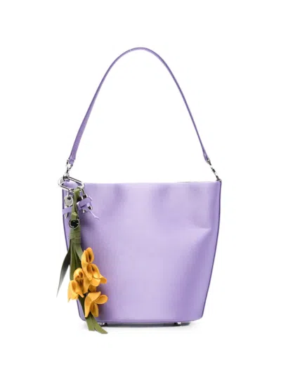Self-portrait Satin Floral-charm Tote Bag In Purple