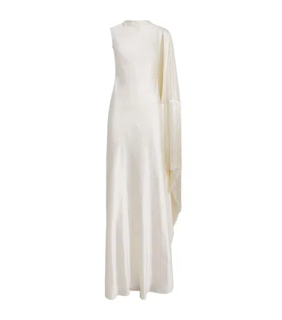 Self-portrait Fringed Satin Maxi Dress In Neutral
