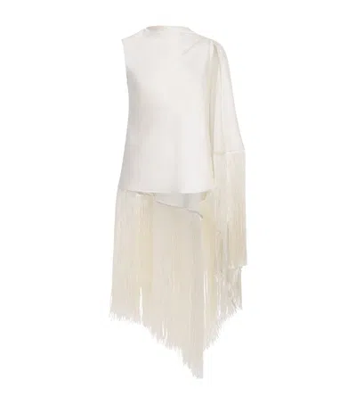 Self-portrait Satin Fringe-scarf Top In White