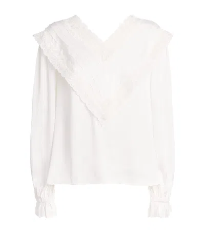 Self-portrait Satin Lace Blouse In White