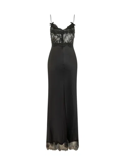 Self-portrait Satin Lace Midi Dress In Black