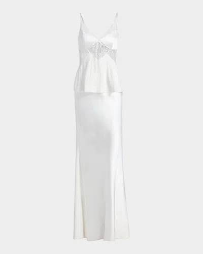 Self-portrait Satin Lace-trim Maxi Dress In White
