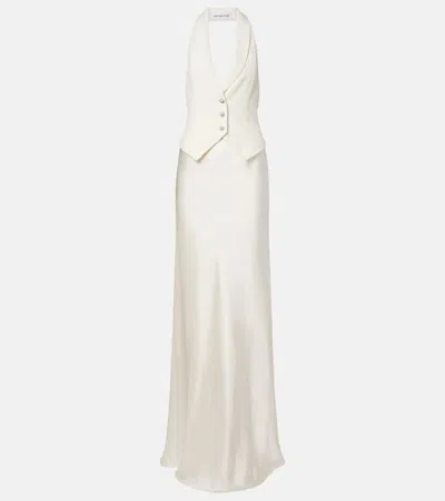 Self-portrait Satin Maxi Dress In White