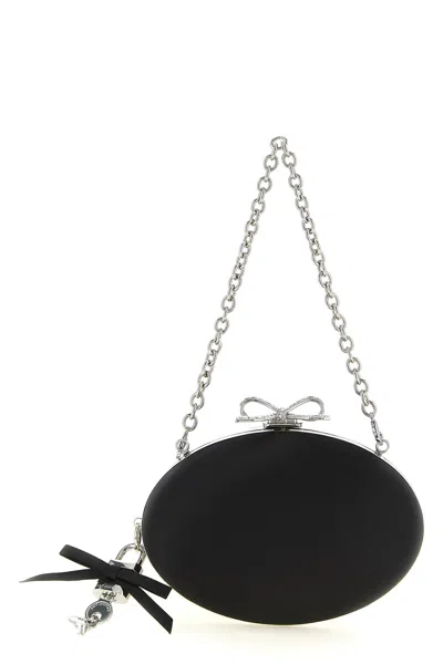 Self-portrait Ovale Satin-clutch In Schwarz