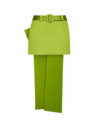 Self-portrait Satin With Detachable Belt Mini Skirt In Green