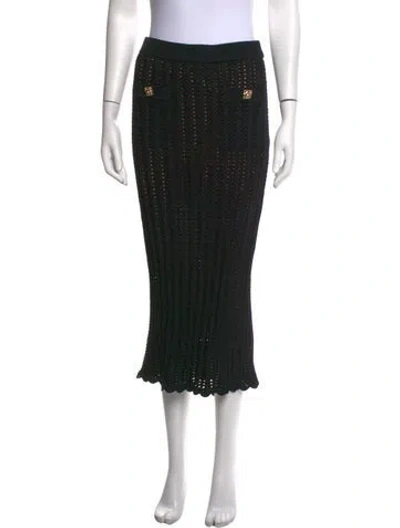 Pre-owned Self-portrait Scalloped Accent Midi Length Skirt In Black