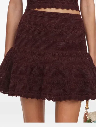 Self-portrait Scalloped-hem Flared Mini Skirt In Brown