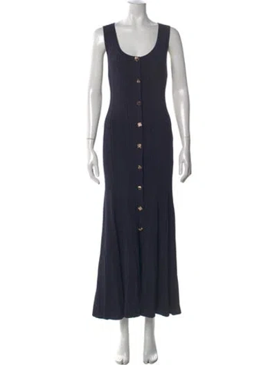 Pre-owned Self-portrait Scoop Neck Long Dress In Blue