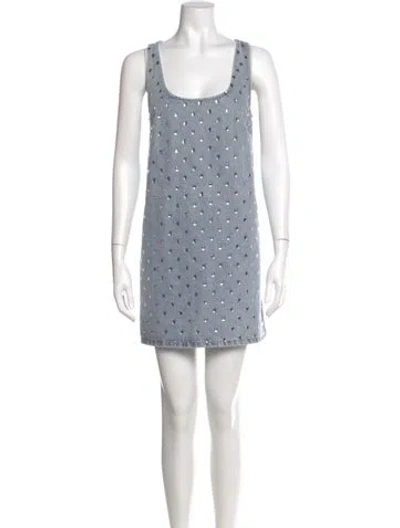 Pre-owned Self-portrait Scoop Neck Mini Dress In Blue