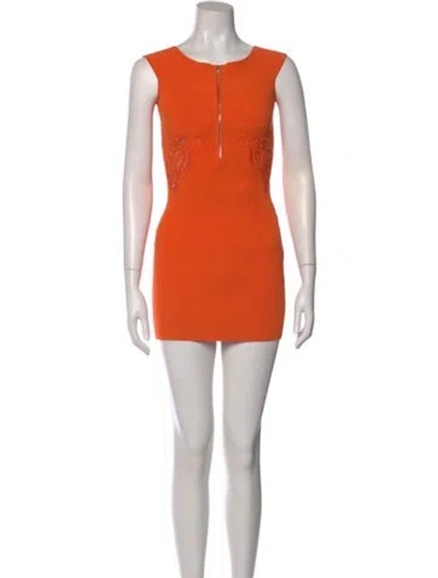 Pre-owned Self-portrait Scoop Neck Mini Dress In Orange