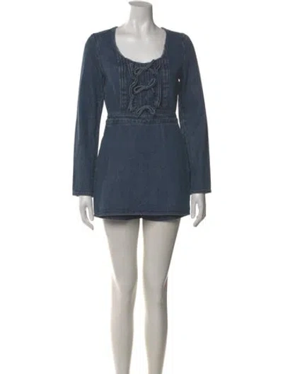 Pre-owned Self-portrait Scoop Neck Romper In Blue