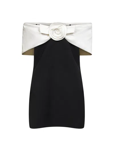 Self-portrait Sculptural Flower Corsage Mini Dress Dress In Black