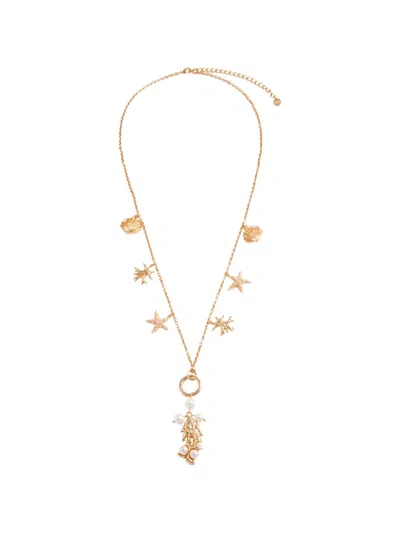 Self-portrait Seashell Pearl Necklace In Gold
