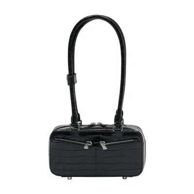 Self-portrait Self Portrait Croc Leather Mini Shoulder Bag In Black