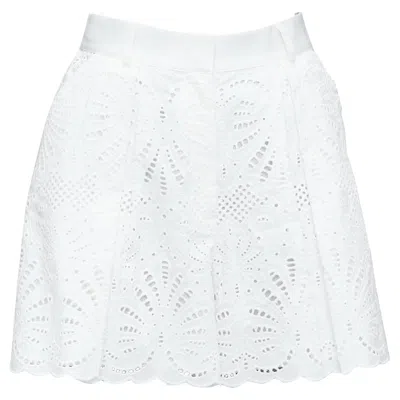 Pre-owned Self-portrait Self Portrait 2024 White Floral Anglais Wide High Waist Shorts Uk6 Xs