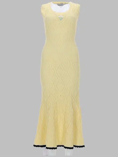 Self-portrait Self Portrait Abito Midi In Maglia Traforata In Yellow