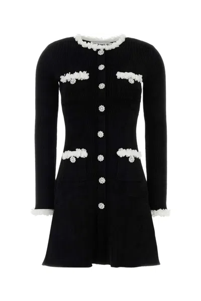 Self-portrait Button-front Dress With Contrast Floral Trim And Functional Pockets In Black