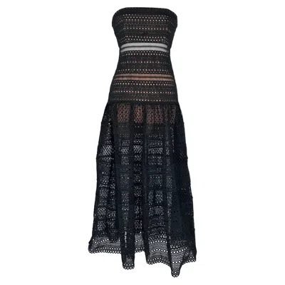 Pre-owned Self-portrait Self Portrait Black Guipure Lace Strapless Midi Dress In Black Polyester