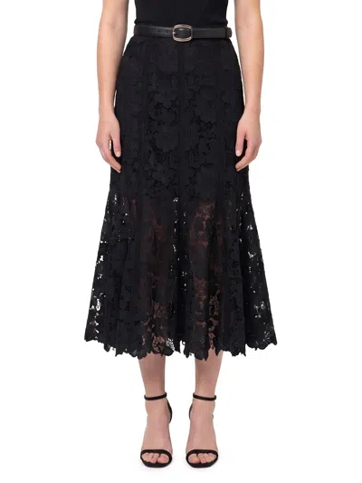 Self-portrait Lace Midi Skirt High Waist A Line In Black