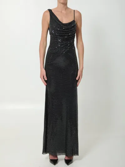 Self-portrait Self Portrait Black Rhinestones Draped Maxi Dress
