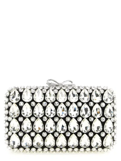 Self-portrait Self Portrait 'black Satin Crystal' Clutch In Blue