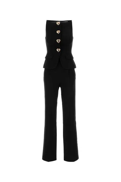 Self-portrait Strapless Wool Jumpsuit Peplum Tailored Trousers In Black