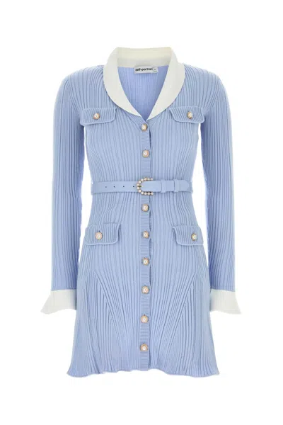 Self-portrait Self Portrait Blue Ribbed Knit Mini Dress In Multi