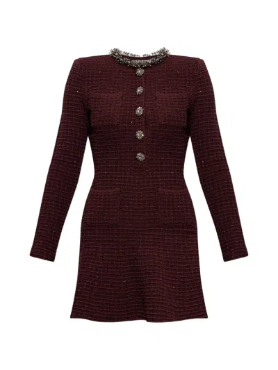 Self-portrait Self Portrait Bordeaux Bouclé Mini Dress In Red