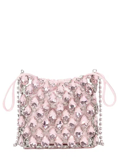 Self-portrait Self Portrait Borsa Mini In Maglia Metallica Con Cristalli In Pink