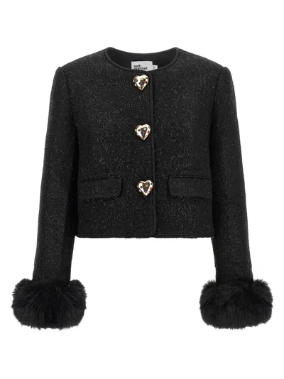 Self-portrait Self Portrait Bouclé Fur Jacket In Black