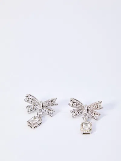 Self-portrait Self Portrait Bow Crystal Drop Earrings In Metallic